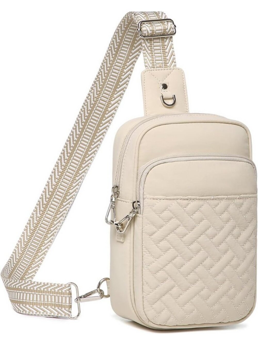 Women's Beige Small Anti Theft RFID Sling Quilted Nylon Fanny Crossbody Bag
